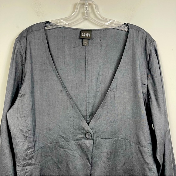 Eileen Fisher Raw Silk Blazer Lightweight Jacket Gunmetal Gray XL Lagenlook Boho - Picture 11 of 16